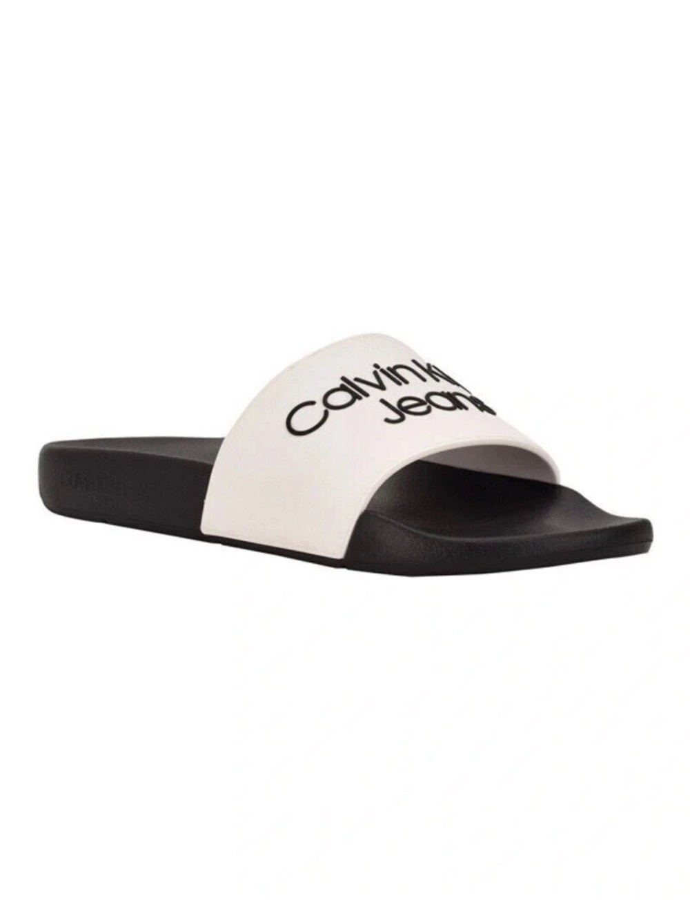 Calvin Klein Jeans Men’s White & Black Open Toe Slide Sandals